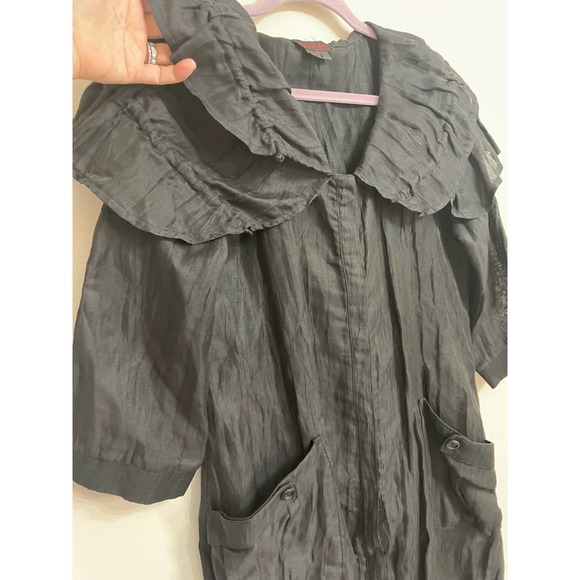 Simon Chang Black Jacket Dress Ruffle Neck 3/4 sleeves SZ 10 Tunic Long Top - Picture 12 of 14